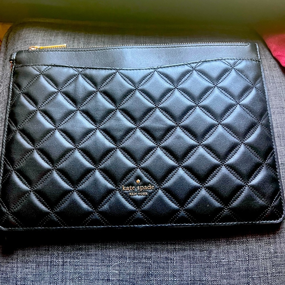 Kate Spade large black clutch with wrist holder. Practically brand new.